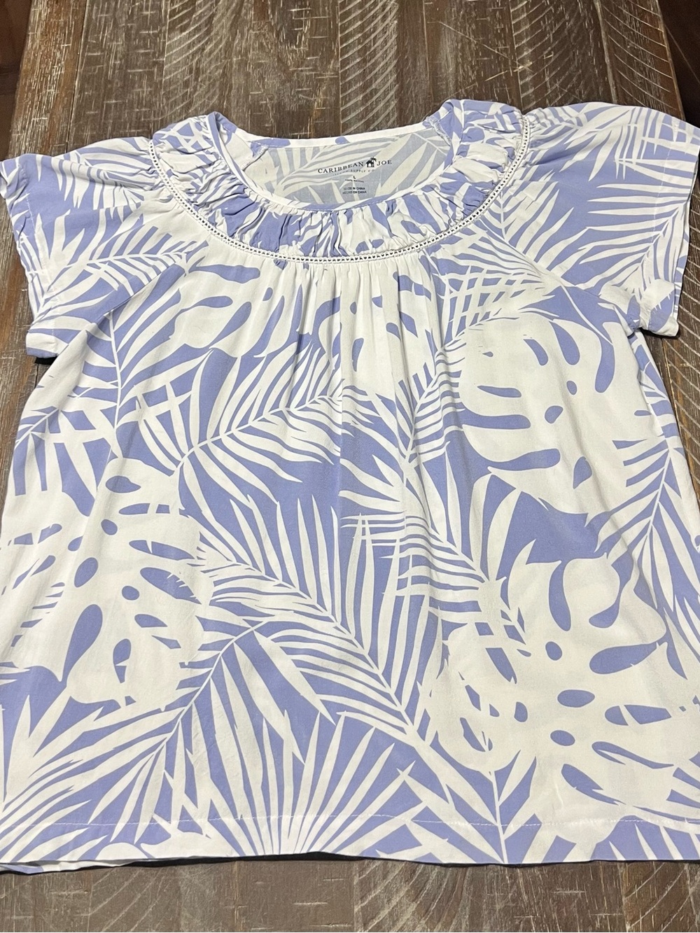 Caribbean Joe Ladies Lavender & White Tropical Print Top